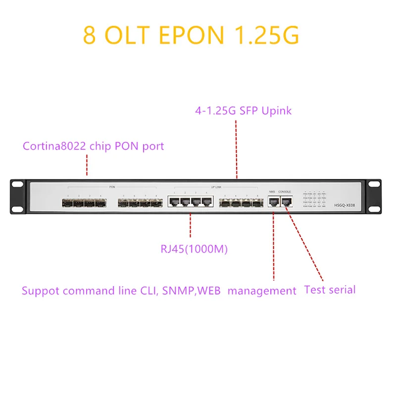 

8 PON port EPON OLT OLT GEPON WEB support L3 Router/Switch multimode 4 SFP 1.25G SC management Open software Open software