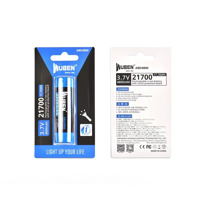 

WUBEN ABD4800 4800mAh 21700 Rechargeable Battery with Protected Board High Capacity Li-Battery For LED Flashlight