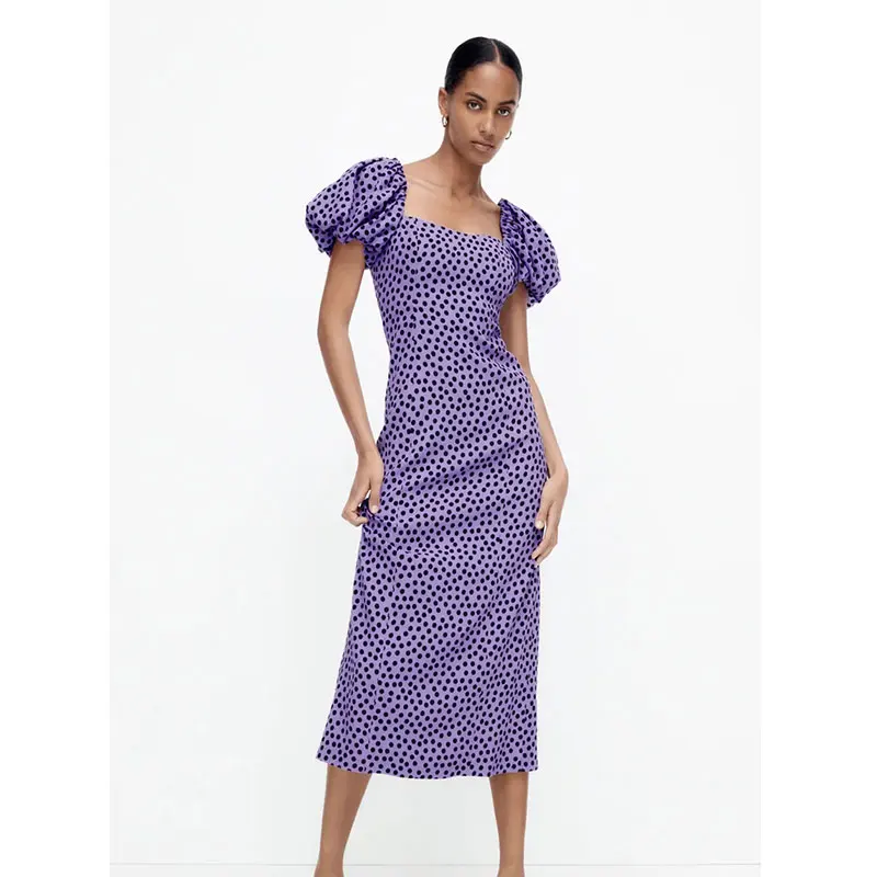 

Платье женское миди с цветочным принтом, квадратным вырезом и оборками