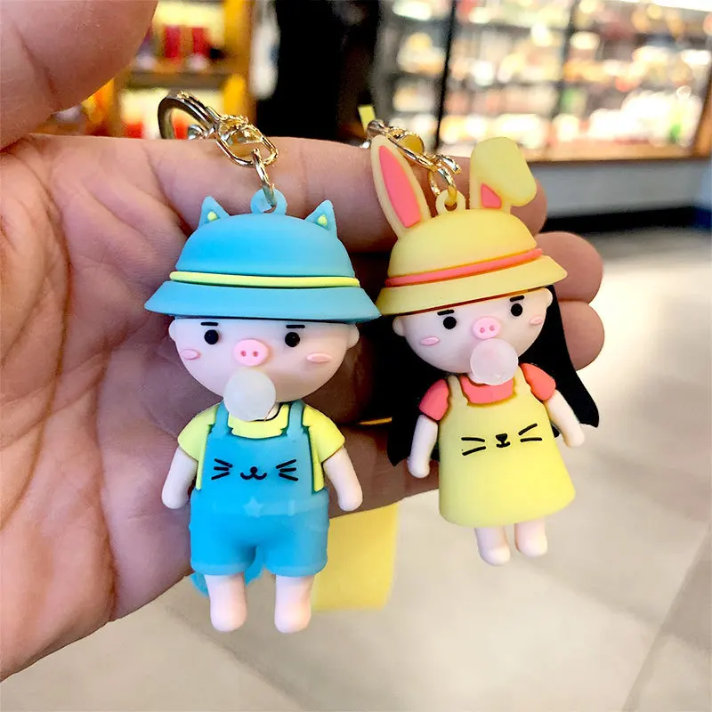 

Bubble Blowing Girl Cartoon Keychain PVC Material Anime Doll Bag Car Pendant Couple Valentines Day Gift Key Ring Jewelry
