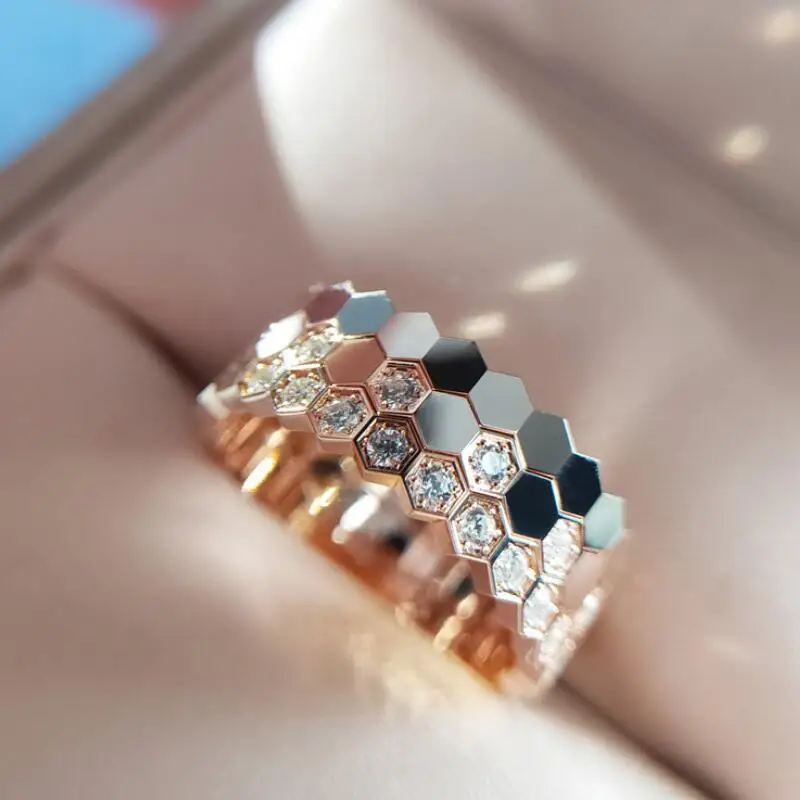 NPKDS Chic Design Exquisite Tiny Honeycomb Rings for Women Stackable Rose Gold Color Wedding Party Tail Ring Trendy Jewelry | Украшения и