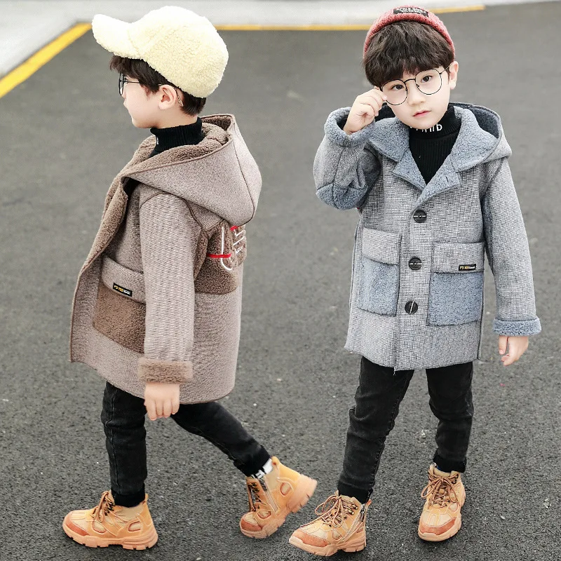 New Year Costume For Boy Children's Woolen Coat Kids Suede Windbreaker Thick Fashion Boys Wool Jacket Medium and Long Section |