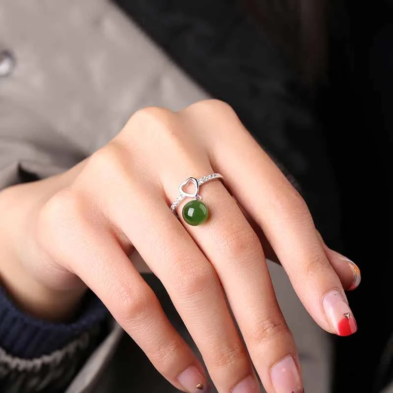 Женское кольцо из натурального нефрита и Tianyu серебра 925 пробы | Украшения