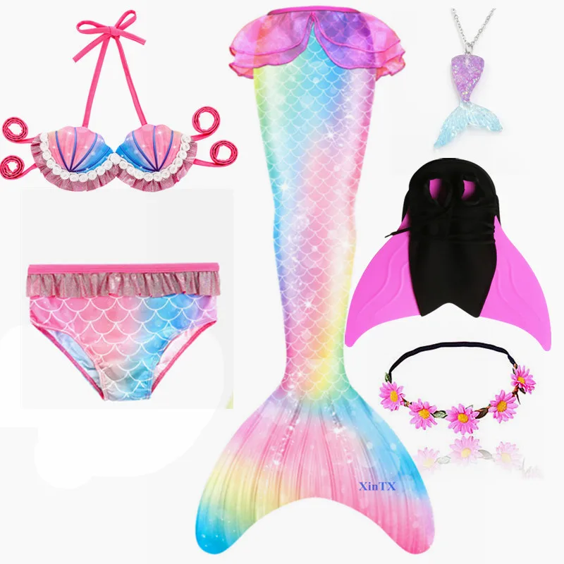 2020 г. Новинка! 6 шт./компл. купальник с хвостом Русалочки в Радужном стиле