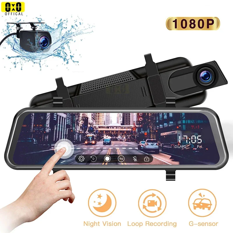 

Зеркало-видеорегистратор NVNUVU, 10 дюймов, два объектива, 1080P