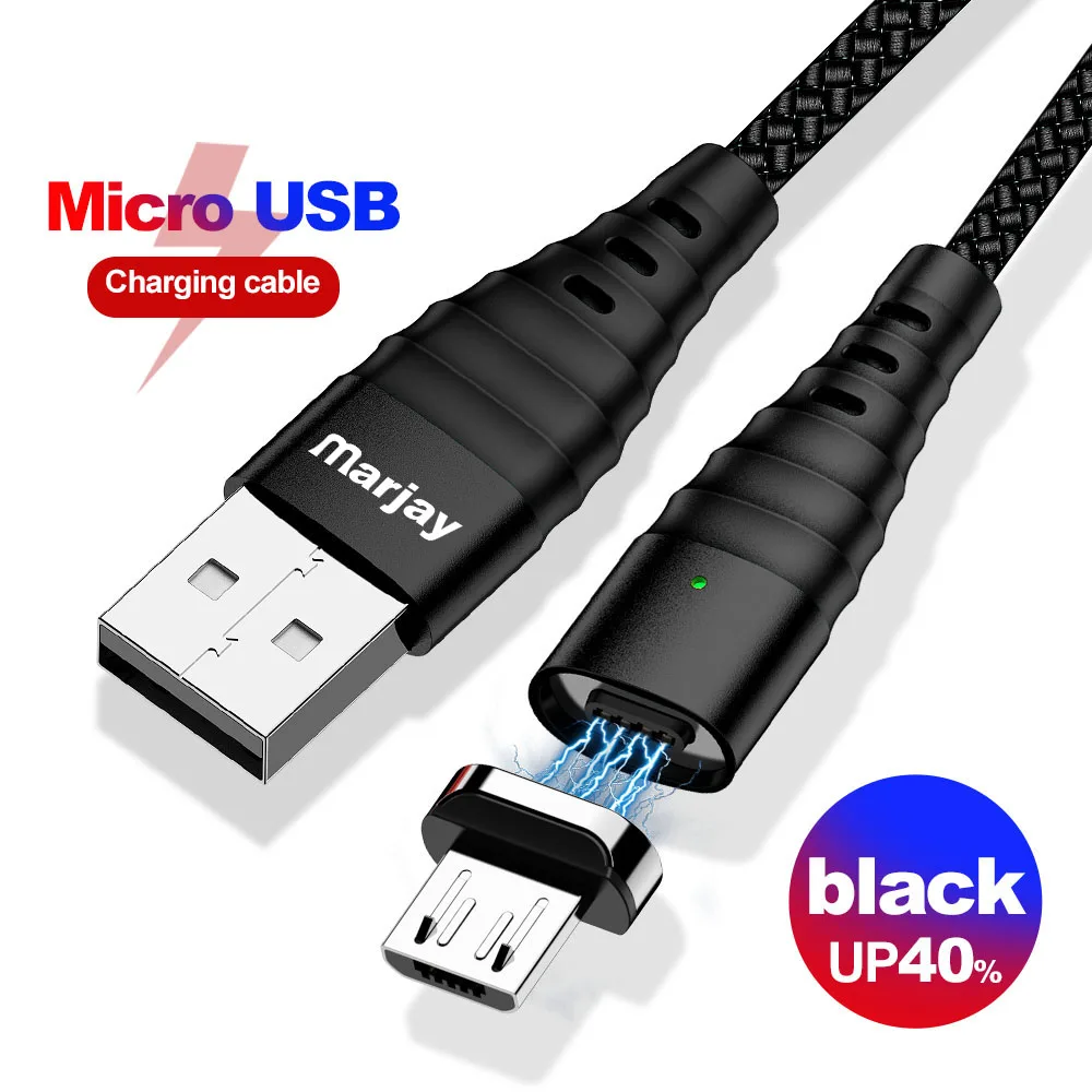 Marjay Магнитный зарядный кабель Micro USB кабель для мобильного телефона 3A провод для быстрого заряда Магнитный кабель Microusb шнур 1 м 2 м