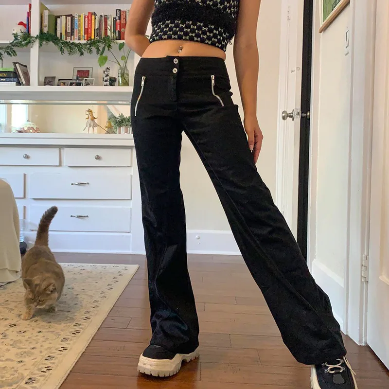 

Women Casual Jeans Fashion Black Metal Buckle Denim Trousers High Waist Zipper Pocket Slim Trousers Trend Woman Denim Pants 2022