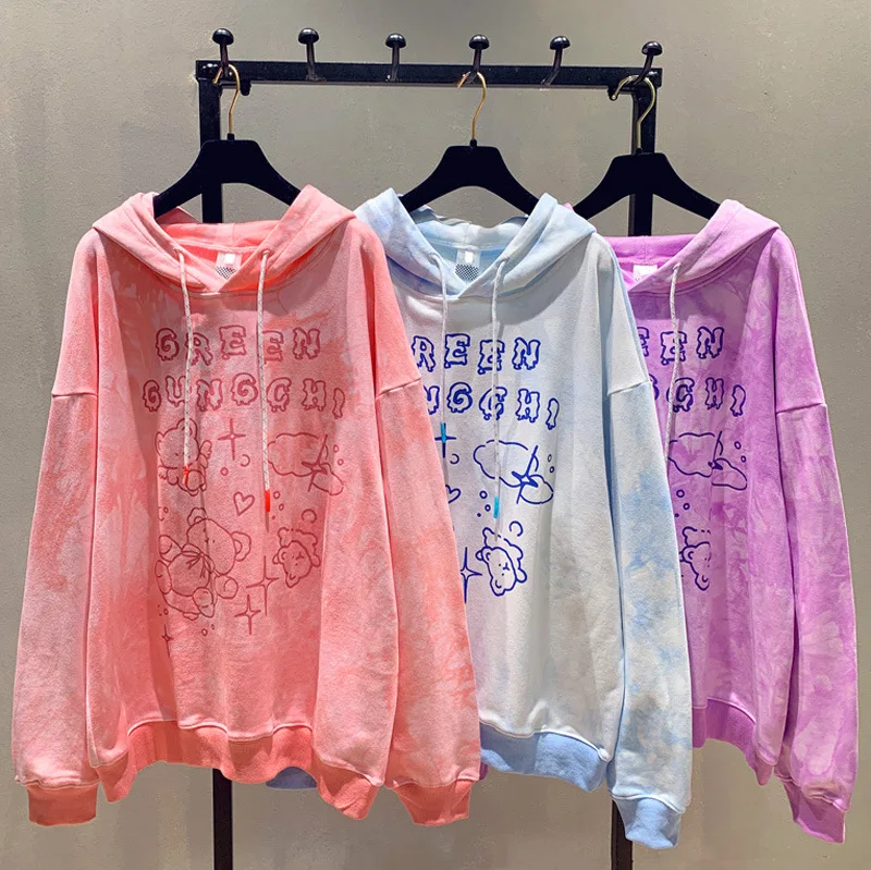 

Новинка Осень-зима 2021 толстовка с капюшоном Женский Свободный Топ в Корейском стиле с мультяшным принтом медведя хлопковые толстовки для ж...