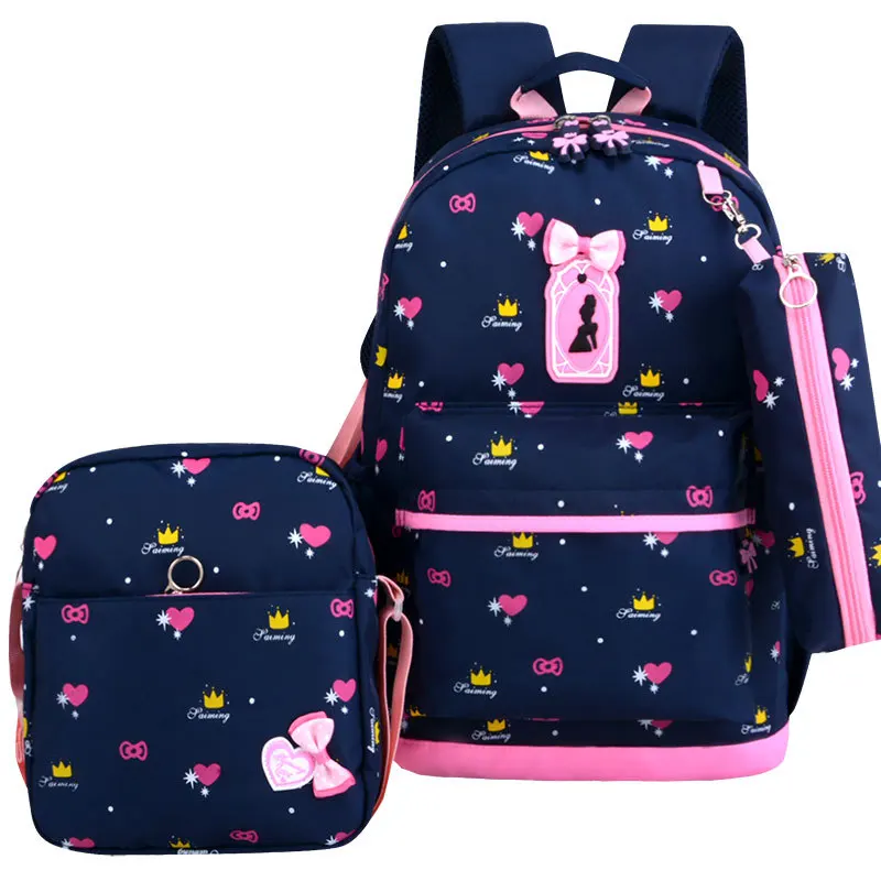 3 Pcs/set Cute Bow School Backpack For Girls Printing Bags Kids Student Mochila | Багаж и сумки