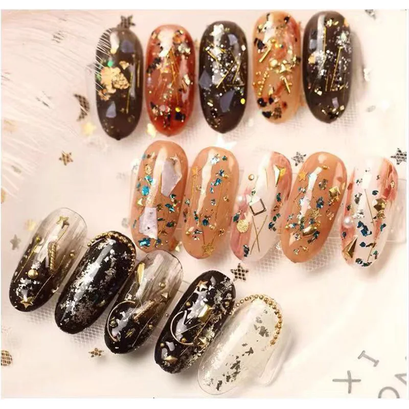 

1Box Gold Silver Green Nail Art Foil Paper Colorful Irregular Aluminum Nail Sticker Glitter Gel Polish Decoration