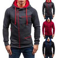 casual warm coat contrast colors drawstring solid color long sleeve hooded men jacket for winter