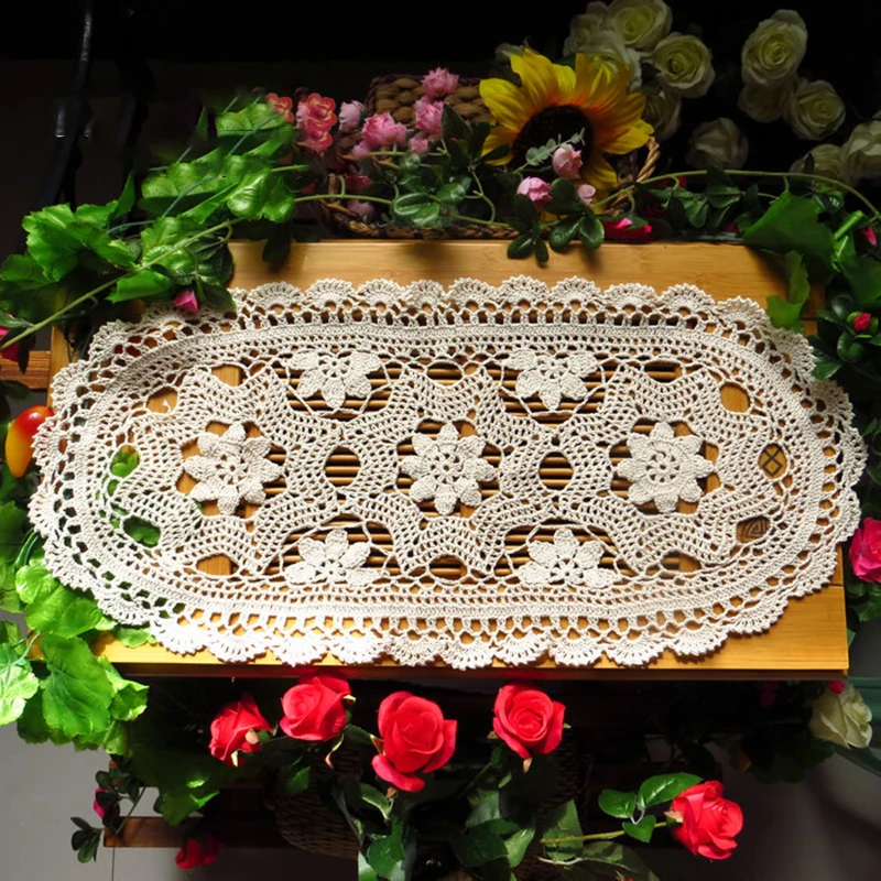 Американский Сельский Винтаж кружево крючком скатерть бежевый 30*70 см Овальный