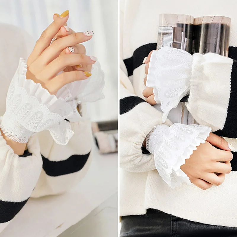 

Hot Fake Sleeves Autumn Wild Sweater Decorative Sleeves Cotton Pleated Wrist Pleated Organ Fake Sleeves Universal Fake Cuff