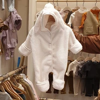 2021 autumn winter baby rompers cute rabbit bear hooded toddler boys girls rompers warm polar fleece newborn baby clothes