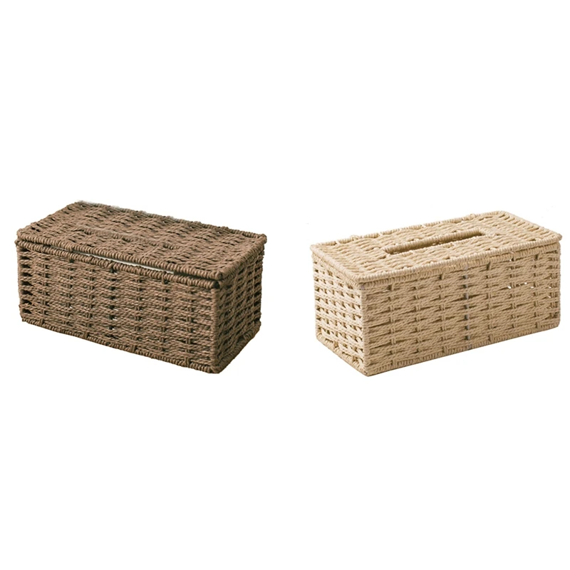 

Rattan Tissue Box, Vintage Napkin Holder, Case Clutter Storage Container Cover, Living Room Desk Decoration