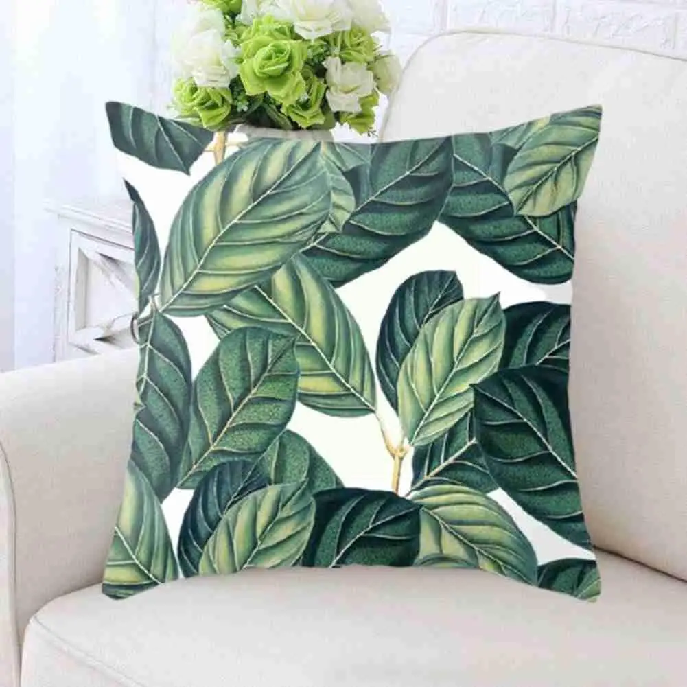 

Green Leaves Cushion Pillow Single-sided Peach Skin Decoration Simple Nordic Room Seats Living Home Fashion Pillowcase Sofa Q9v8