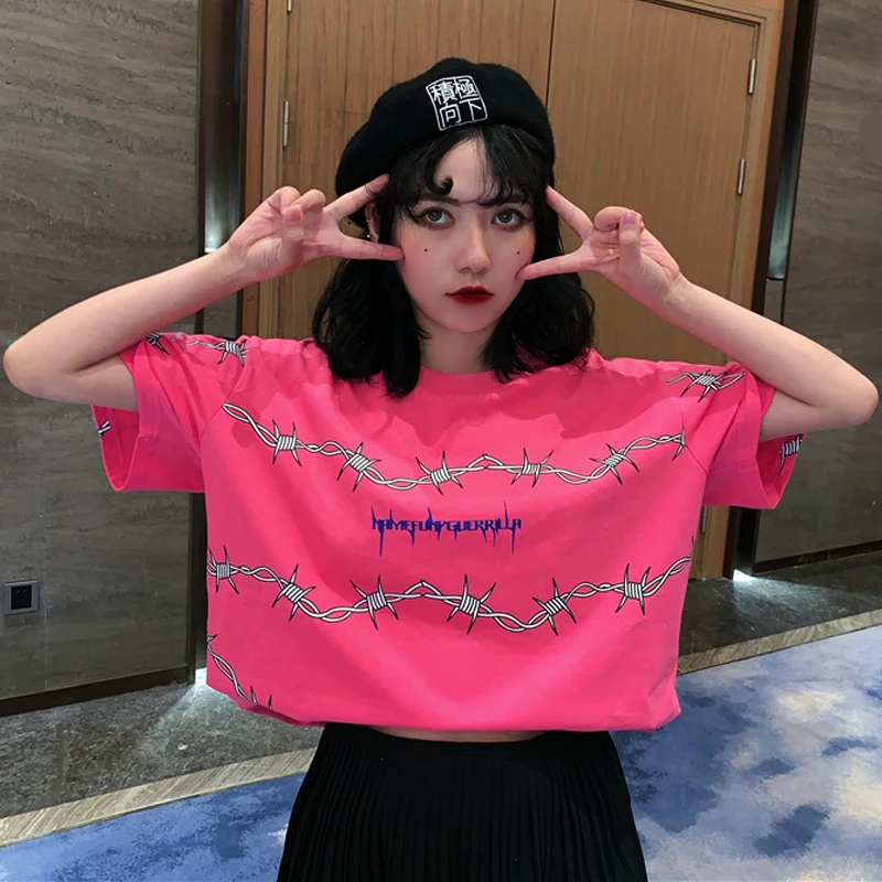 Готическая футболка лето 2019 принт с шипами Harajuku персональные топы короткими