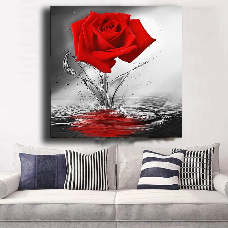 

Набор для вышивки крестиком 5D «сделай сам», набор для алмазной 3D вышивки из полимерной смолы с цветочным узором в виде красной розы, домашни...