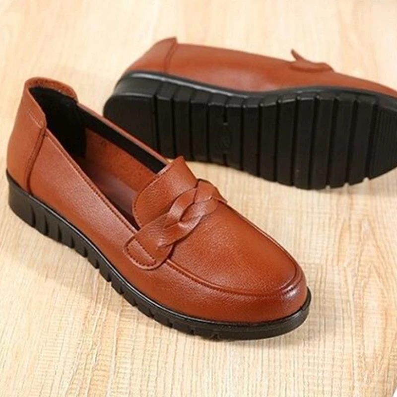 Women Genuine Split Leather Flat Loafers Shallow Round Toe Black Ballet Ballerina Nurse Slip on Mother Ladies Shoes Zapato Mujer | Обувь