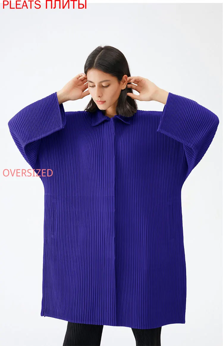 

Autumn and Winter New Women's Clothing Lapel Single-breasted Mid-length Loose Trench Coat MIYAKE Pleats Windbreaker