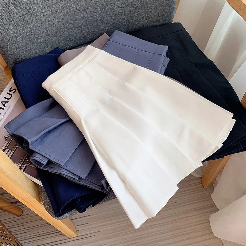 

Summer High Waisted Pleated Skirt Woman Girl's Mini Skirts High Quality Korean Japanese Sweet Preppy Solid Women White Skirts