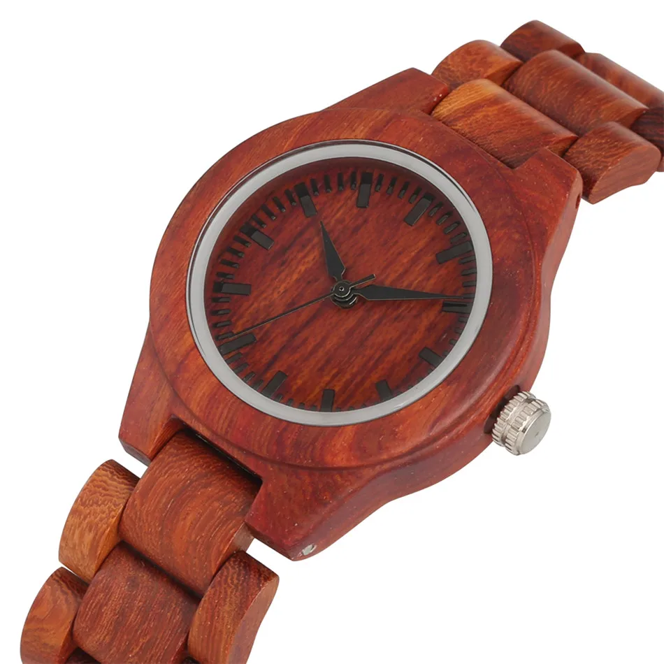 

REDFIRE Classic Red Wood Women's Watch Pure Wooden Ladies Wristwatch Quartz Movement Full Wood Bangle Clock Folding Clasp