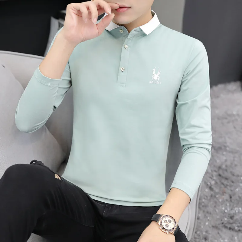 

The new 2020 spring men long sleeve T-shirt multicolor han edition half sleeve POLO shirt collar men's shirt the xia