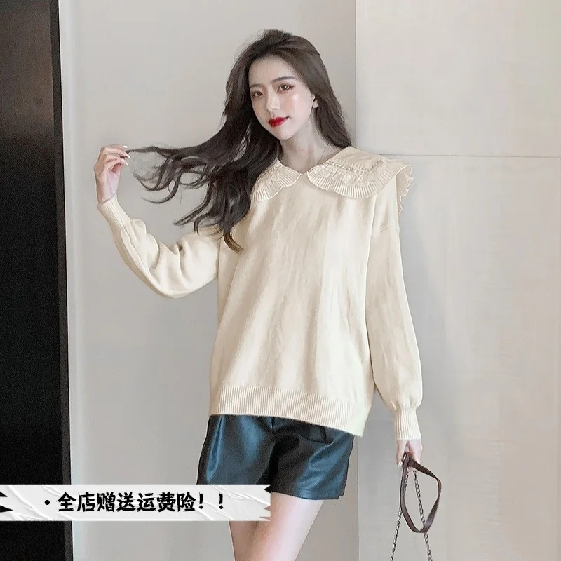

Women's sweater aging westernized Street autumn 2021 new baby collar sweet Pullover loose sweater top