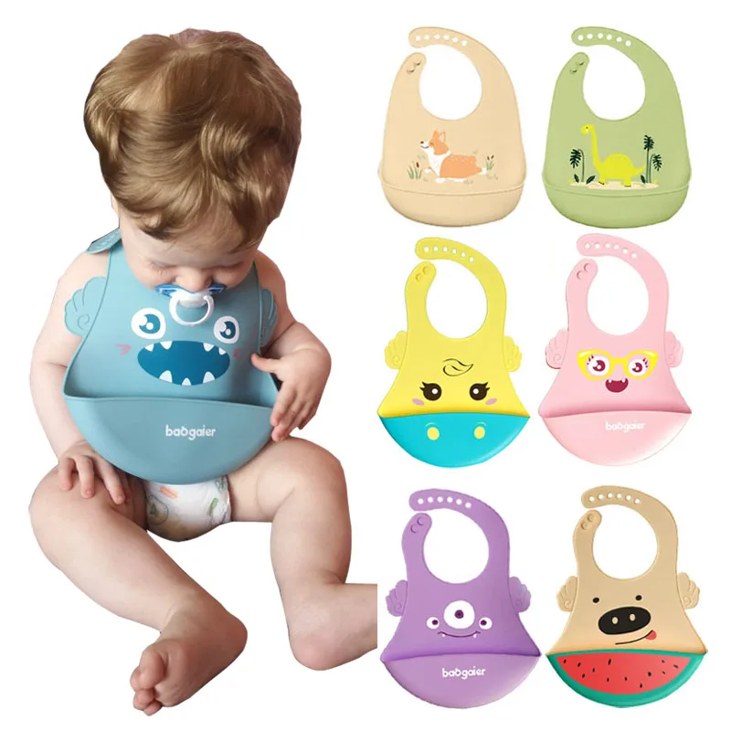 

Baby Waterproof Bibs Cute Cartoon Edible Silicone Saliva Dripping Adjustable Newborn Bandana Bibs For Children Feeding Scarf