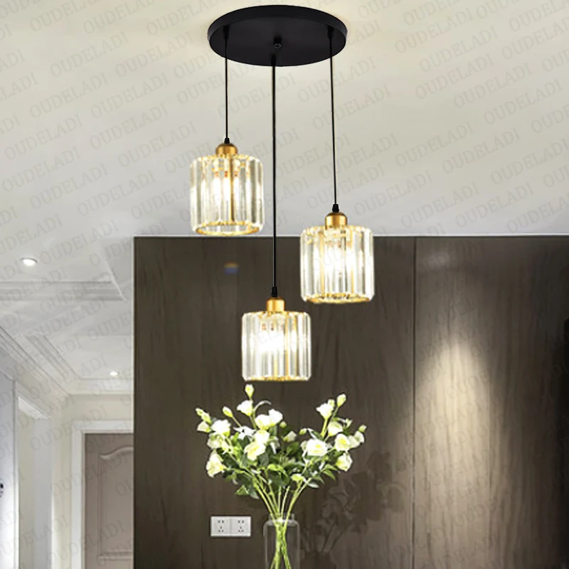 Lámpara colgante de cristal de metal para bar, restaurante, sala de estar, moderna, minimalista, de tres cabezas