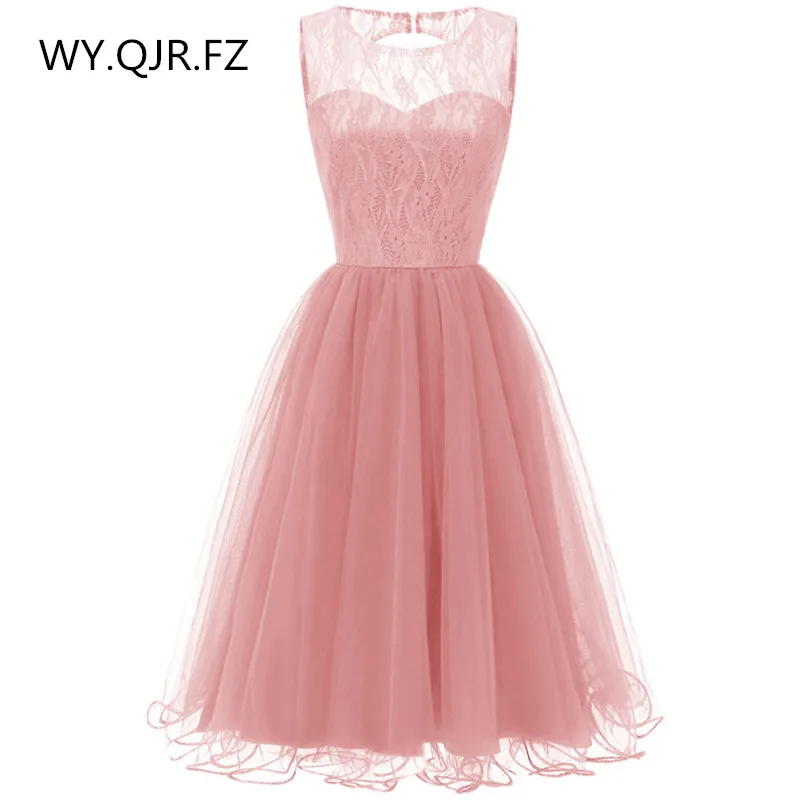 

Короткое платье подружки невесты, бордовое, розовое, темно-синее платье с круглым вырезом для свадебной вечеринки, бальное платье для девоч...