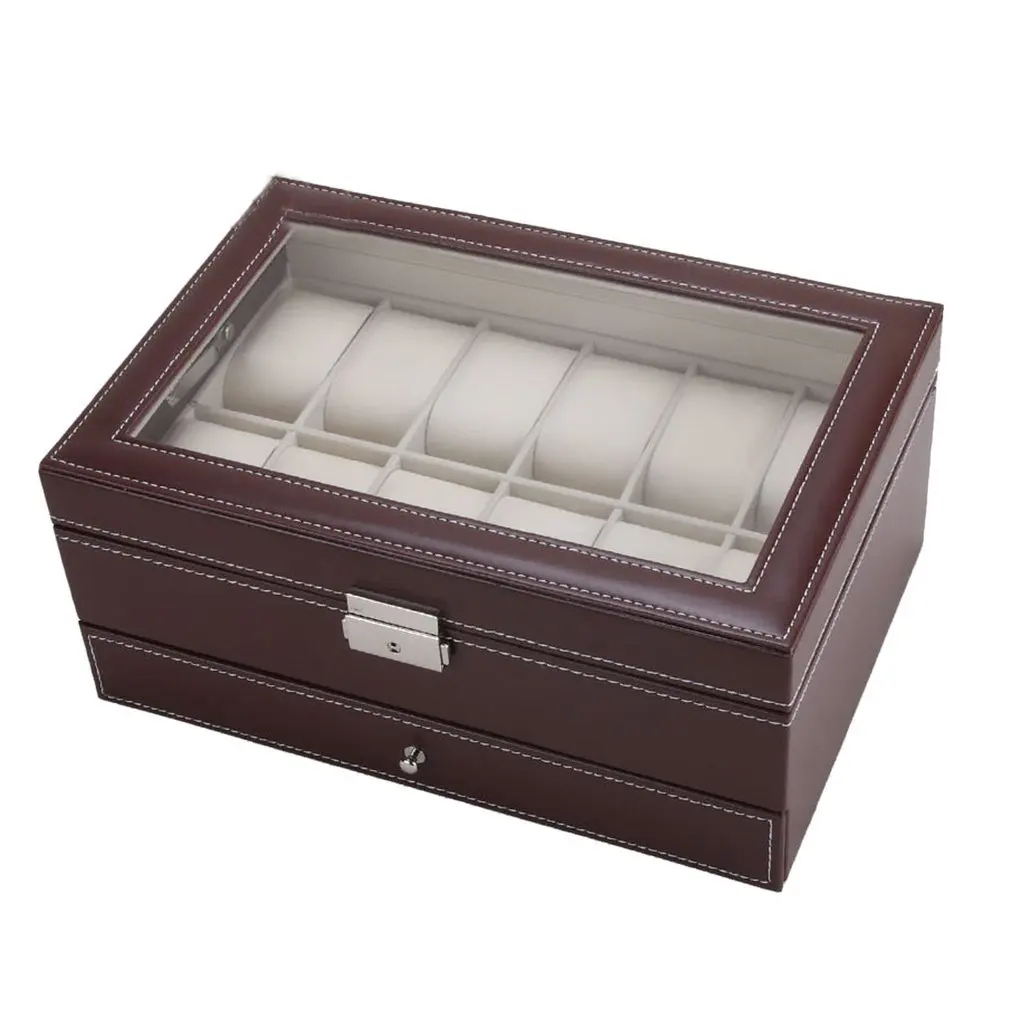 

Leather/Wood Ring Necklace Jewelry Storage Organizer Container Casket Display Grids Watch Box Winder Classic Packaging Holder