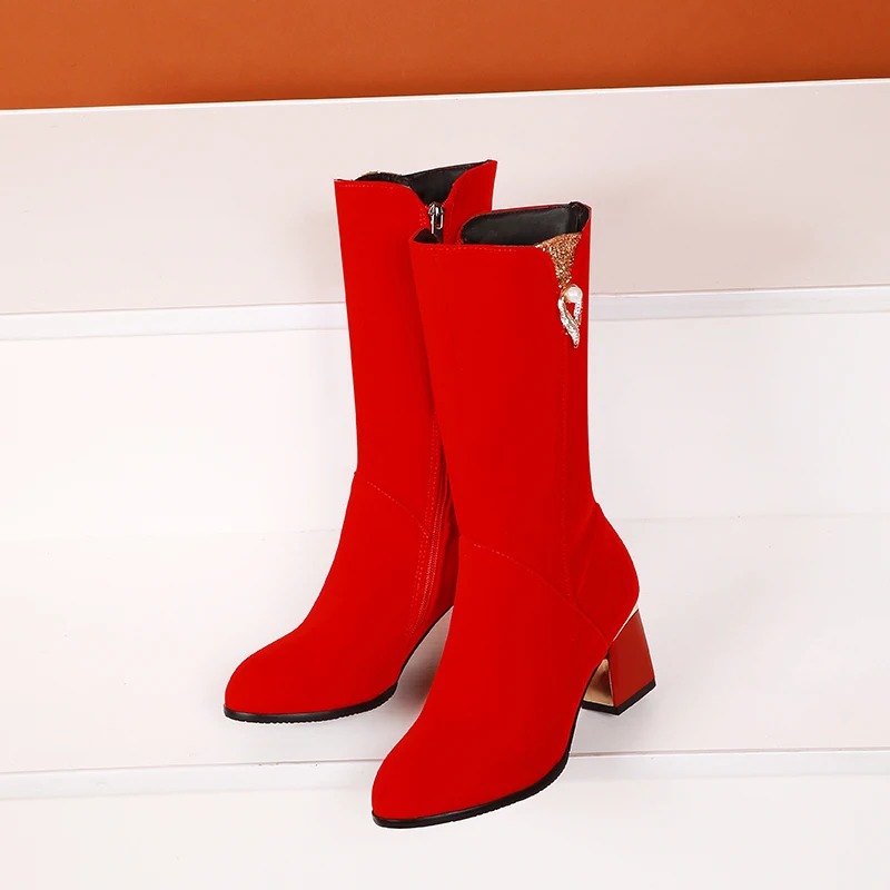 

Cresfimix Botas De Mujer Women Casual Red Autumn Boots Lady Casual Black Comfort Spring & Winter Stylish Boots Bottem B6627