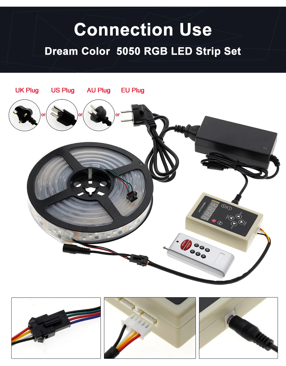 1903 IC Dream цветная светодиодная лента 5050 цифровая RGB водонепроницаемая лампа дневного света 5 м+ 133 программа RF пульт дистанционного управления+ адаптер Праздничные огни