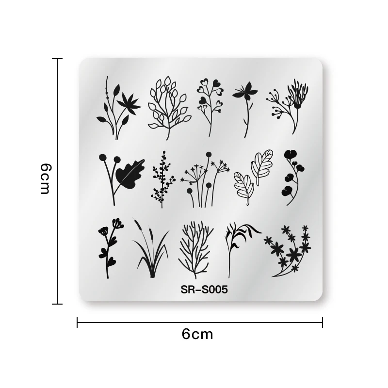 Трафарет RBAN для стемпинга ногтей пластина с изображением растений Листьев
