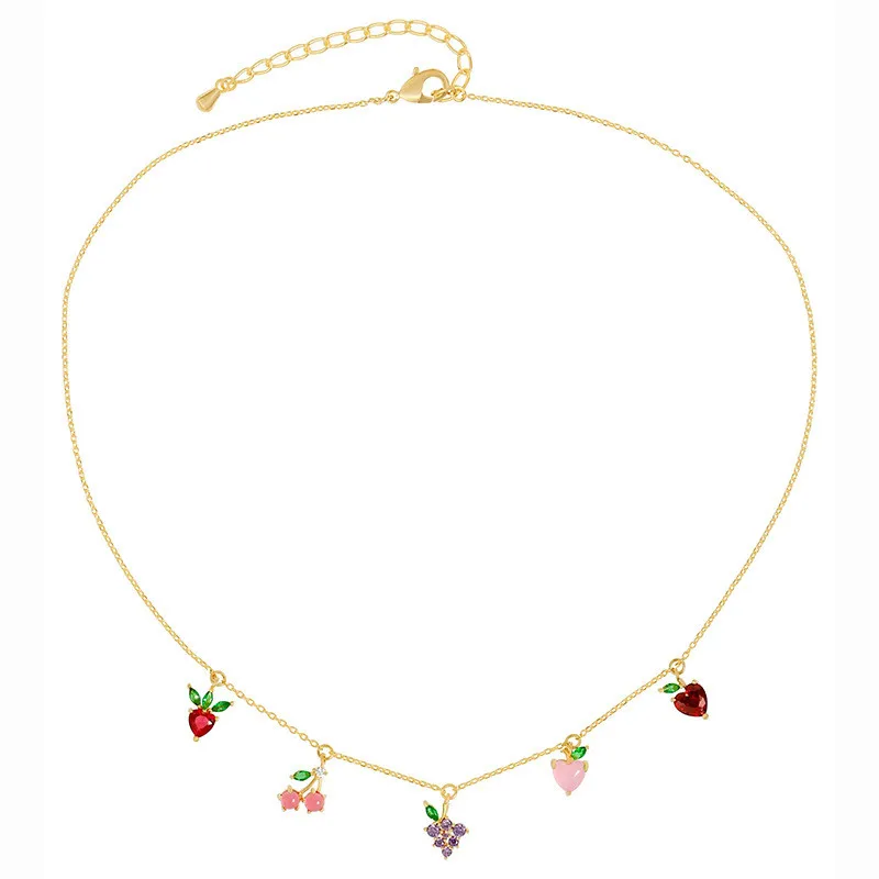 

KOJ Fruit Necklace Creative Strawberry/apple Women Summer Beach Chains Choker Collier INS 2021 Color Crystal Necklace Jewelry