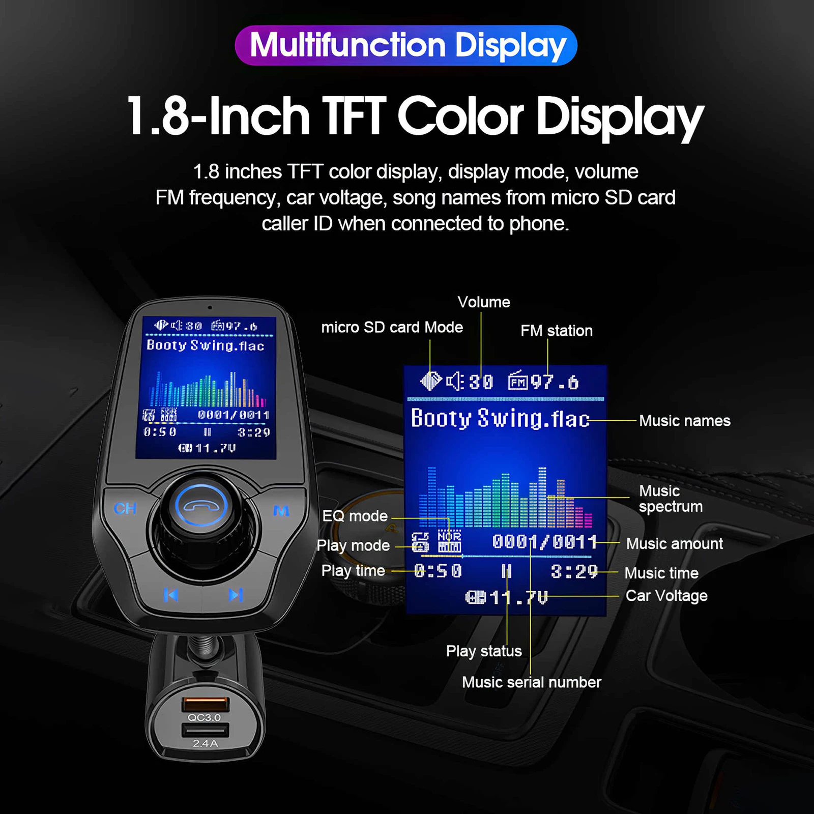 Новый многофункциональный FM-передатчик Bluetooth 5 0 автомобильный комплект громкой