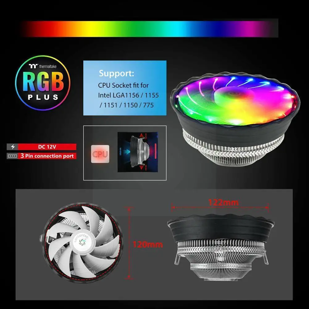 

June Wind Colorful Cpu Cooler Efficient Cooling Fan Radiator 775amdin Desktop Radiator Fan 3 Ultra-quiet Cpu Pin Quiet Lumi G8t9