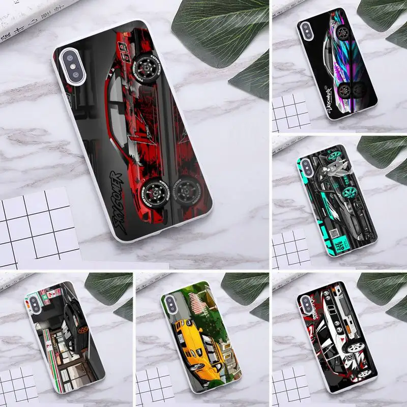 

Cartoon Car Tail light design-JDM Phone Case For iphone 12 11 Pro Max Mini XS 8 7 6 6S Plus X SE 2020 XR Candy white cover