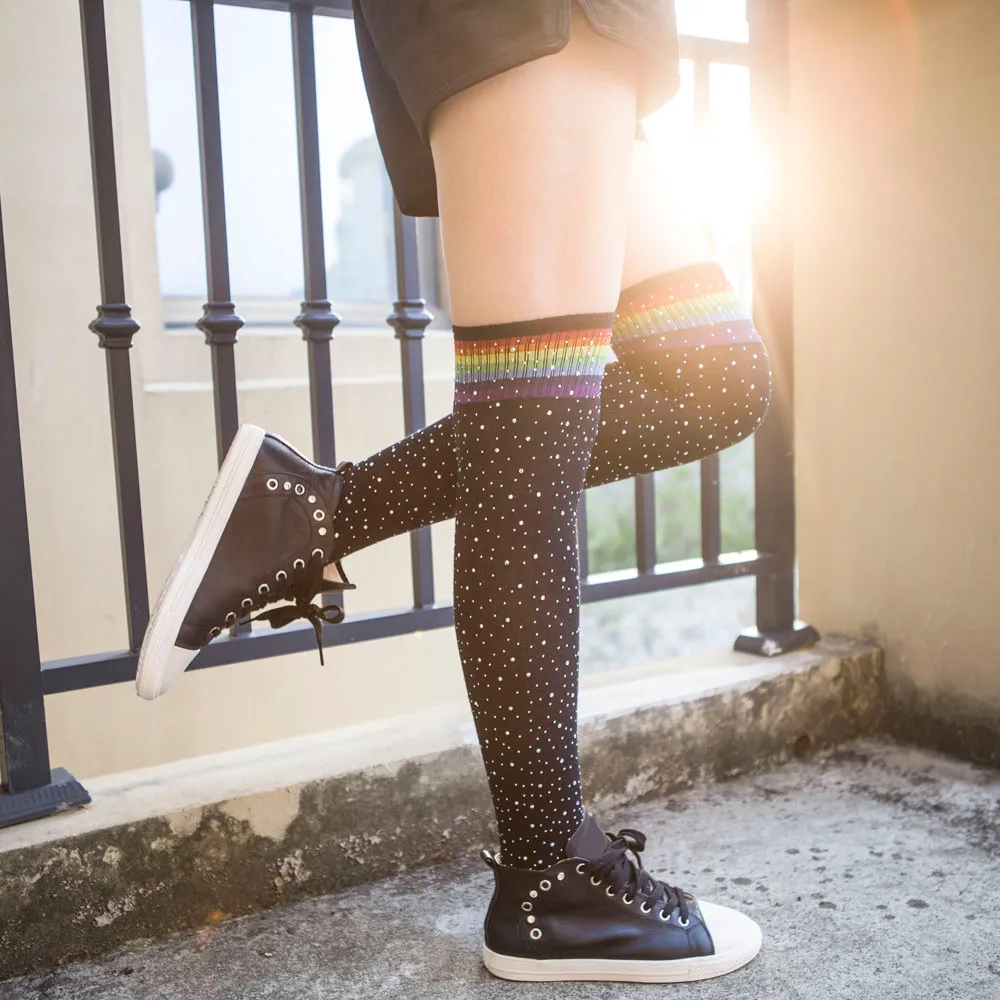 Женские теплые Гольфы выше колена блестящие стразы силиконовые Нескользящие