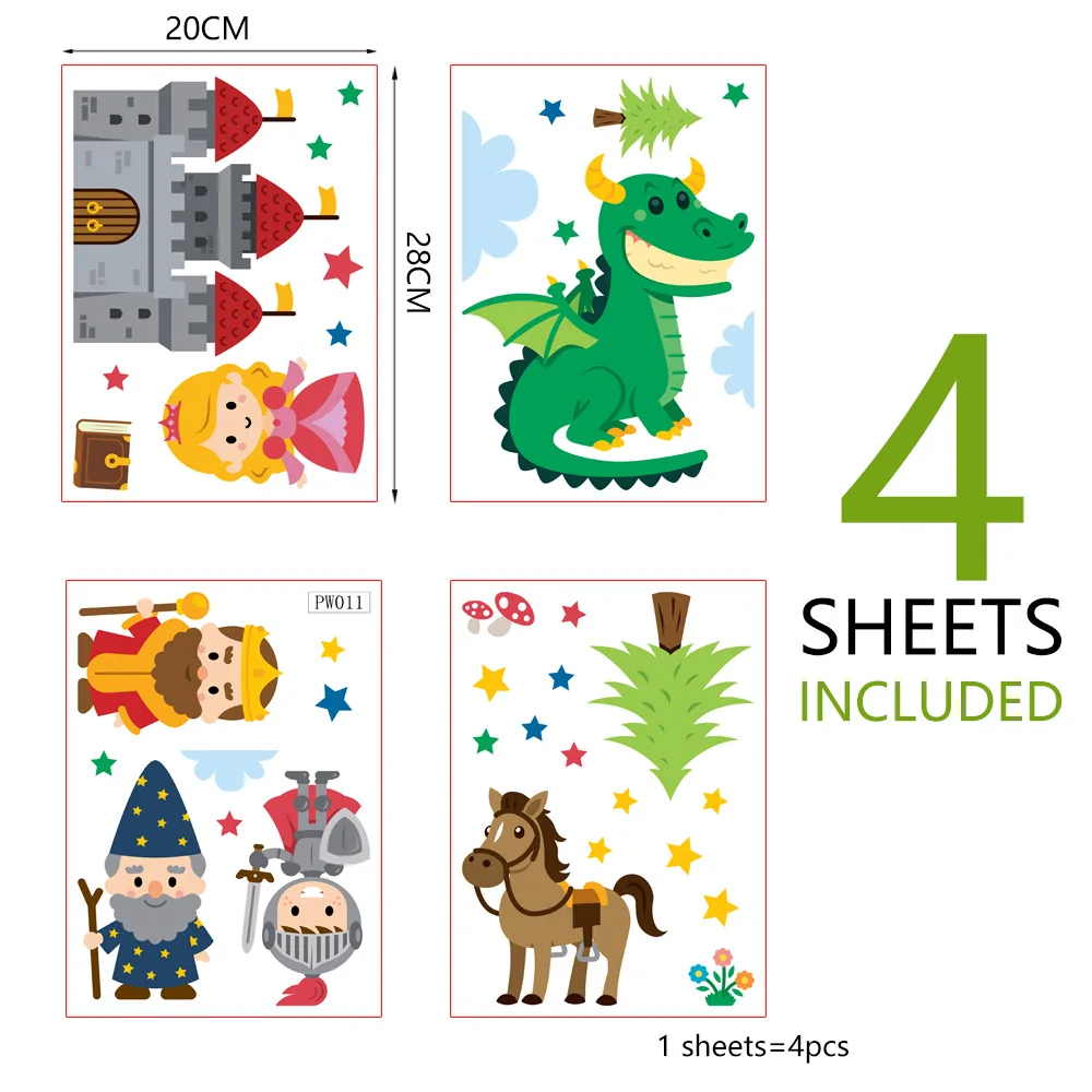 

Castle Dinosaur Cartoon Wall Stickers for Baby Room Door Decoration Stickers Child Room Decor Waterproof Vinyl Wall Decal Kawaii