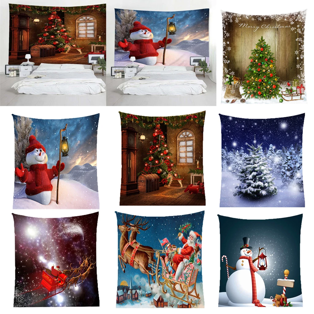 

Christmas Tapestry Santa Claus Reindeer Flakes Print Wall Hanging Decor