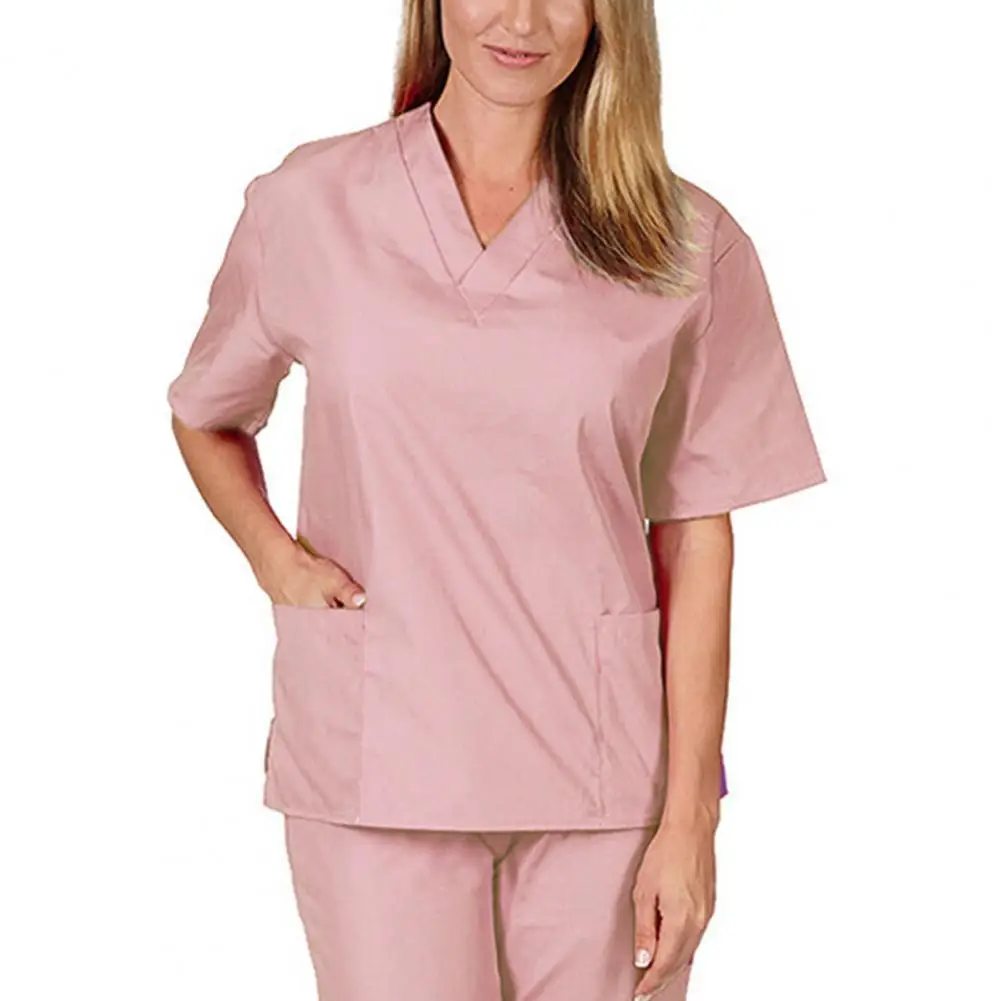 

1 Set Popular Nurse Top Pants Set Men Women Solid Color Elasticity V Neck Pockets Quick Dry Uniforms for Working Green xxl