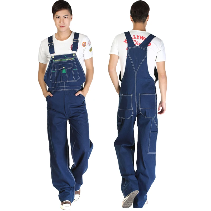 Мужские свободные джинсовые комбинезоны брюки с широкими штанинами и карманами