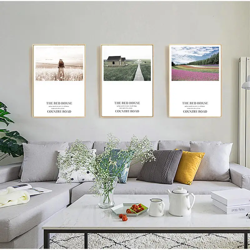 Трава поле закат холст скандинавский постер природа настенный художественный