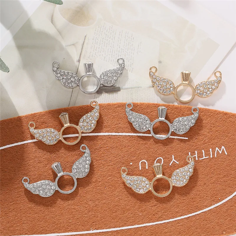 

10PCS Gold Silver Color Wings Charms Connector Round Crystal Connector For Women Girls DIY Necklace Bracelet Jewelry Accessories