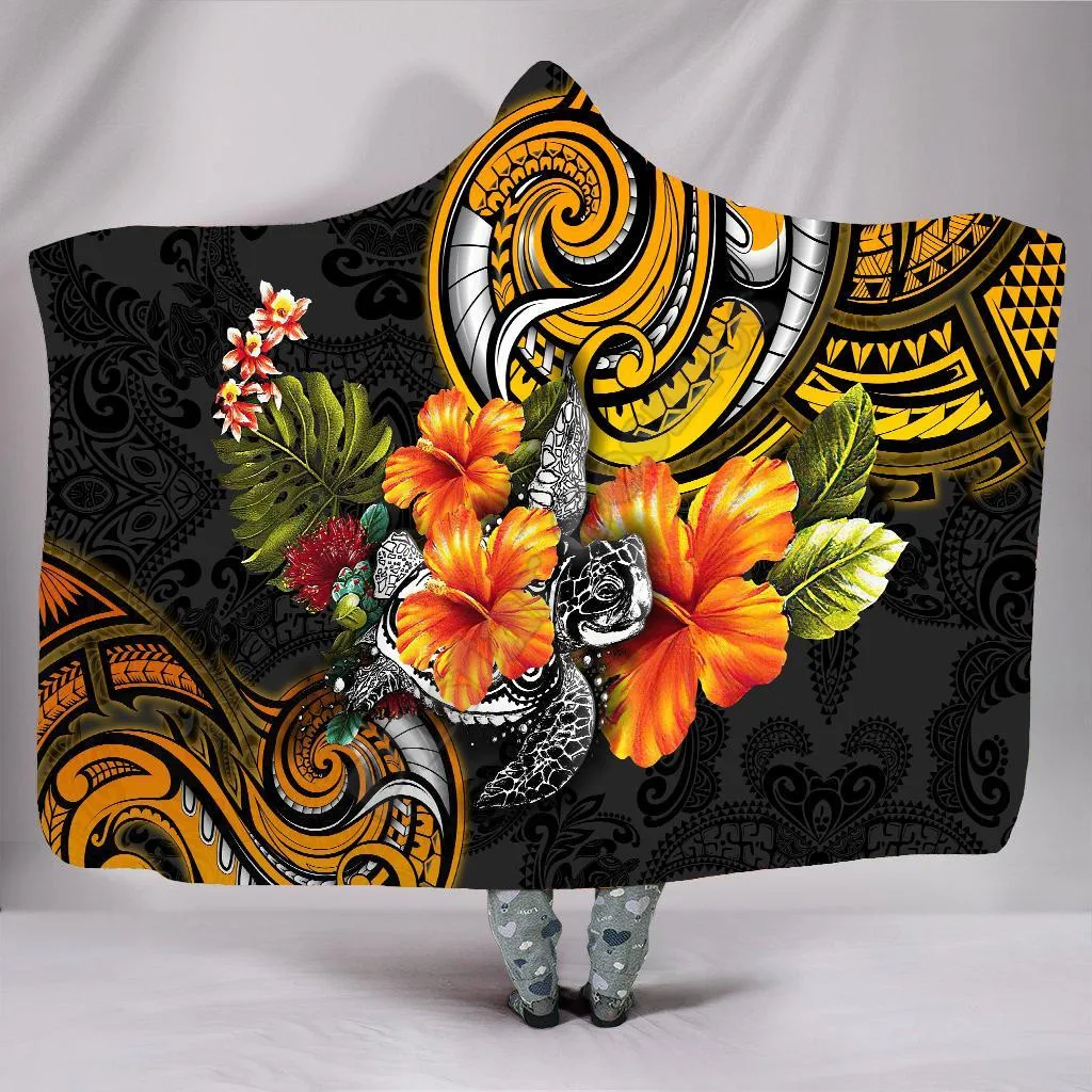 

Amazing Polynesian Turtle Hibiscus Hooded Blanket 3D Over Printed Unisex Hooded Blanket Wearable Blanket Adults Kids