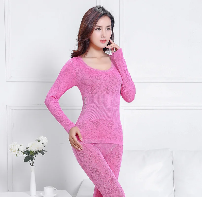 rose red Женские кальсоны для зимы, сексуальное женское термобелье, облегающие Женские интимные комплекты, женская пижама, теплая - Цвет: rose red
