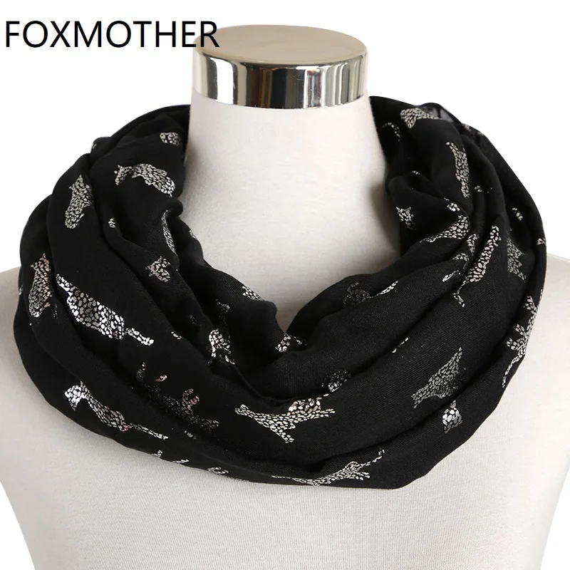 Женские леопардовые шарфы FOXMOTHER черно розовые в виде тигра золотистого цвета с