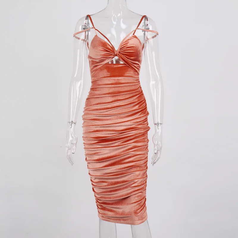 

The new Europe and the United States amazon spring 2021 women's sexy fashion velvet dress dress backless condole belt